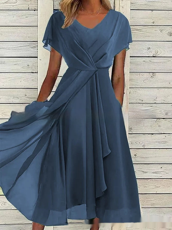 Women's Solid Color Chiffon Dress