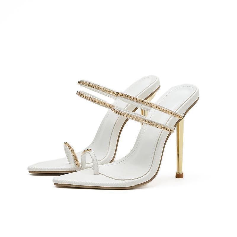Metal Chain Pointed Toe Fashion High-heel Sandals And Slippers