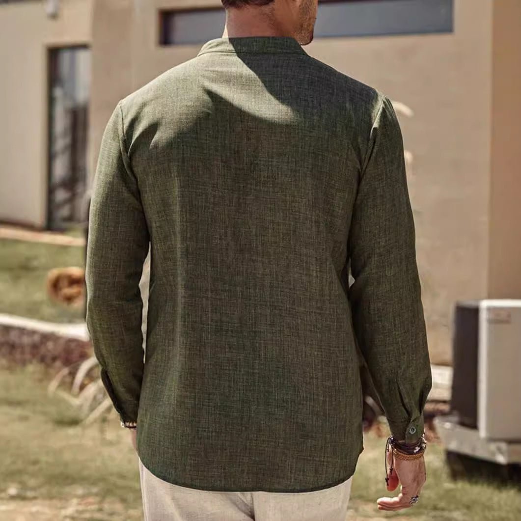 Stand Collar Long Sleeve Men's Cardigan Shirt Men's Top