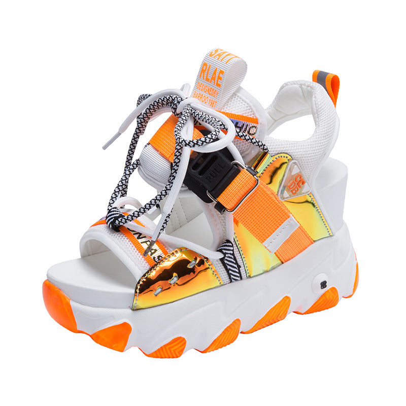 Women Chunky Platform Sandals Designers New Brand Summer Beach Casual Shoes Woman Lace Up Wedges 9CM Fashion Sandal Ladies