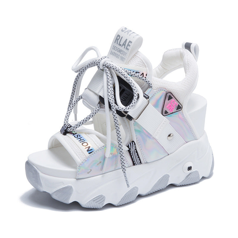 Women Chunky Platform Sandals Designers New Brand Summer Beach Casual Shoes Woman Lace Up Wedges 9CM Fashion Sandal Ladies