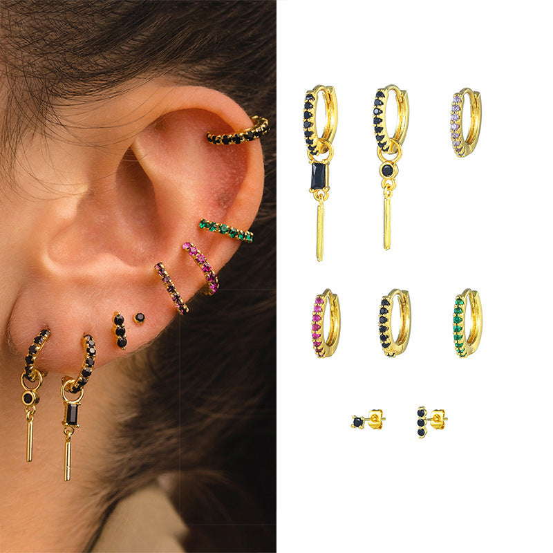 Colorful Zircon Light Luxury Hoop Earrings Women