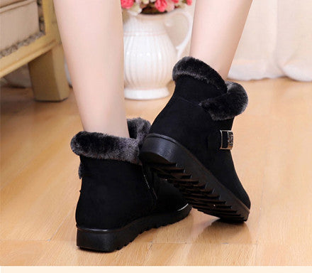 Short tube low heel plus velvet warm mother cotton boots