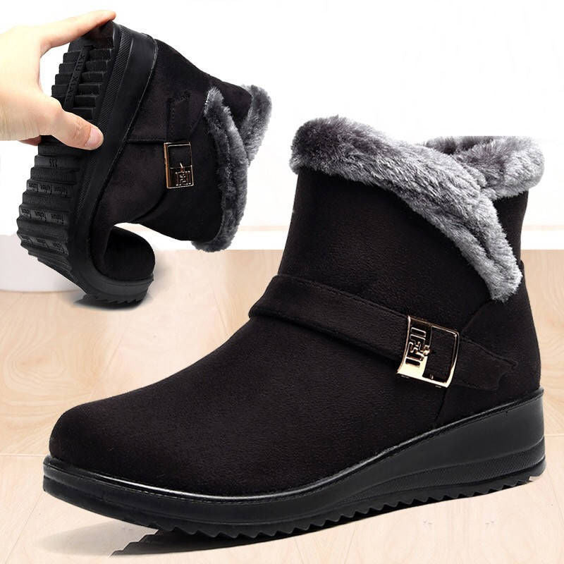 Short tube low heel plus velvet warm mother cotton boots