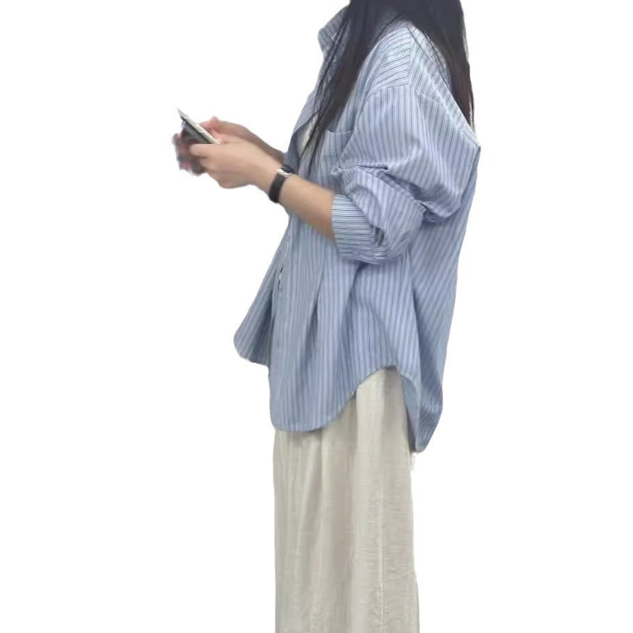 Loose And Idle Design Sense Niche Long Sleeve Striped Shirt