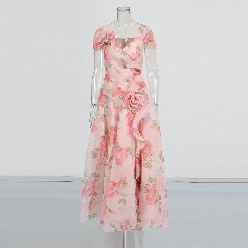 Retro Flower Large Swing Mop Dress Women