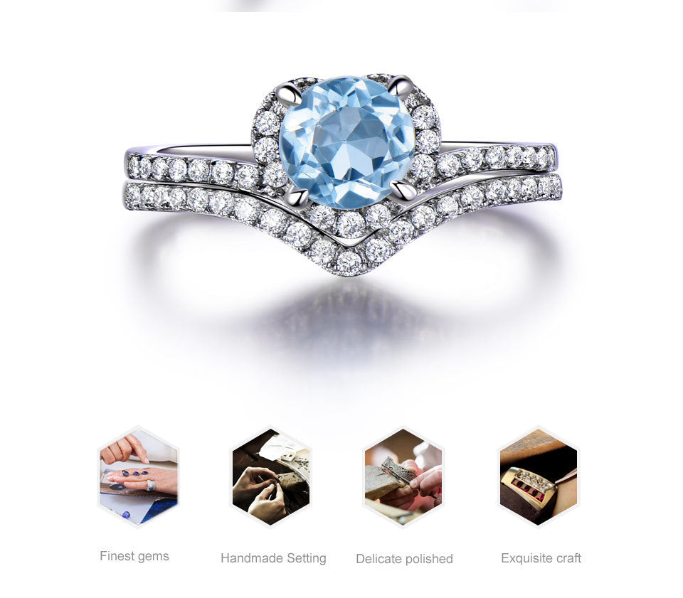 Luxury Sky Blue Topaz Ring Women