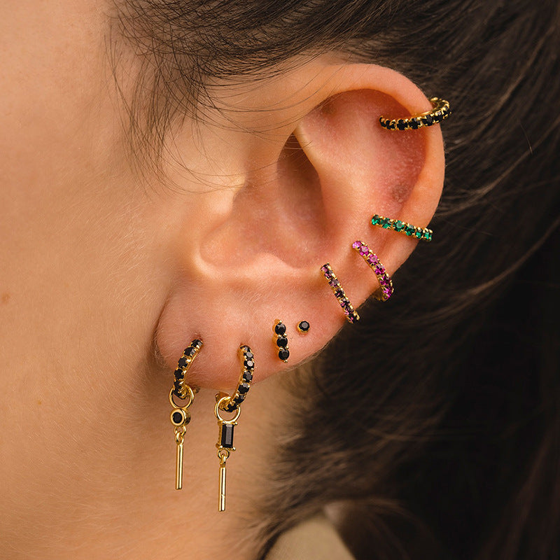 Colorful Zircon Light Luxury Hoop Earrings Women