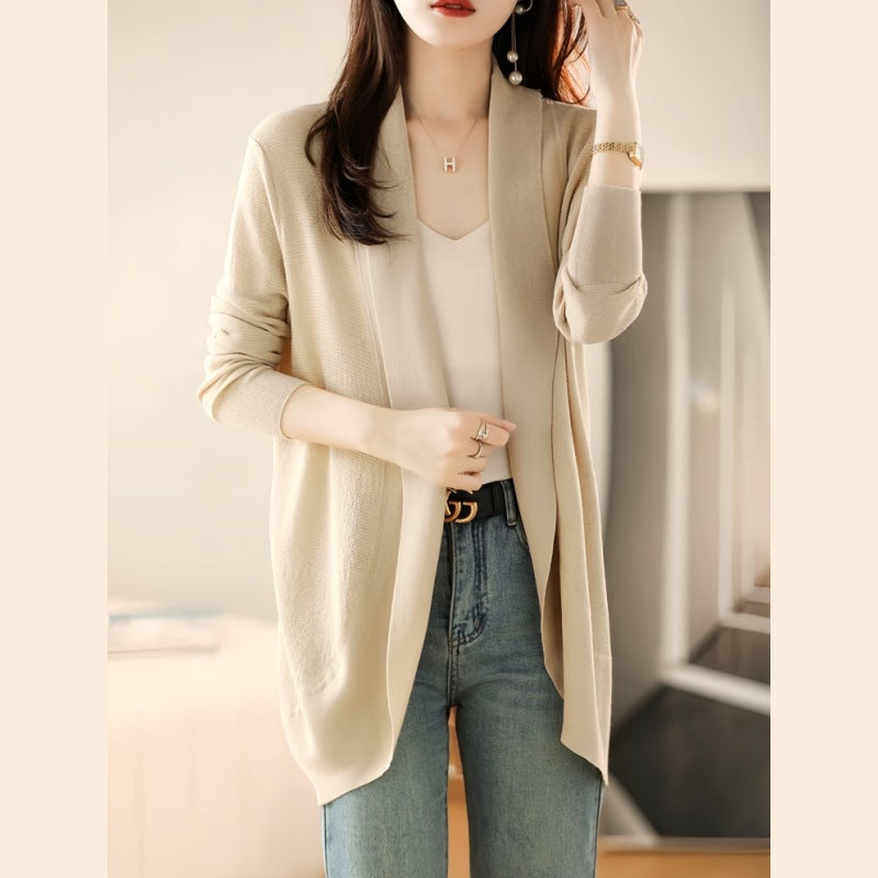 Women's Lapel Fashion Long Sleeve Shawl Sweater