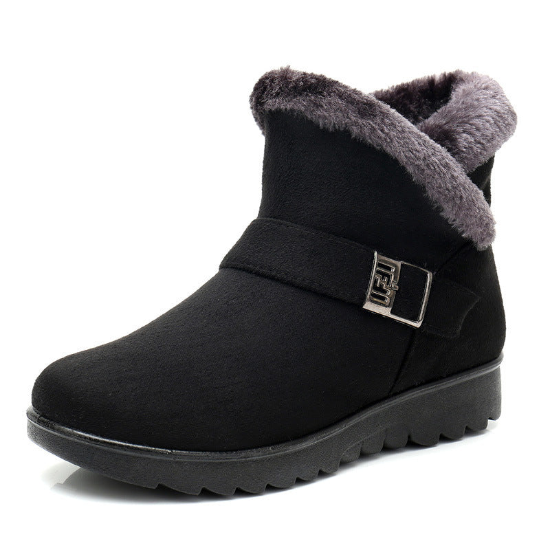 Short tube low heel plus velvet warm mother cotton boots