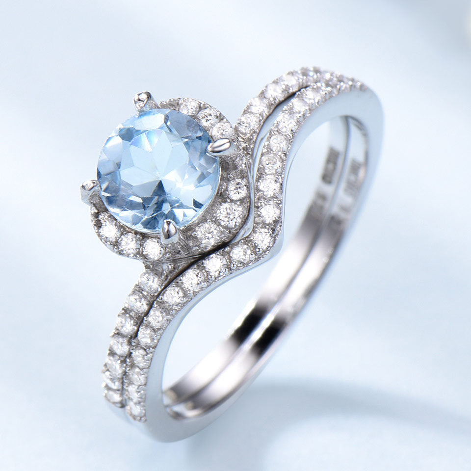 Luxury Sky Blue Topaz Ring Women