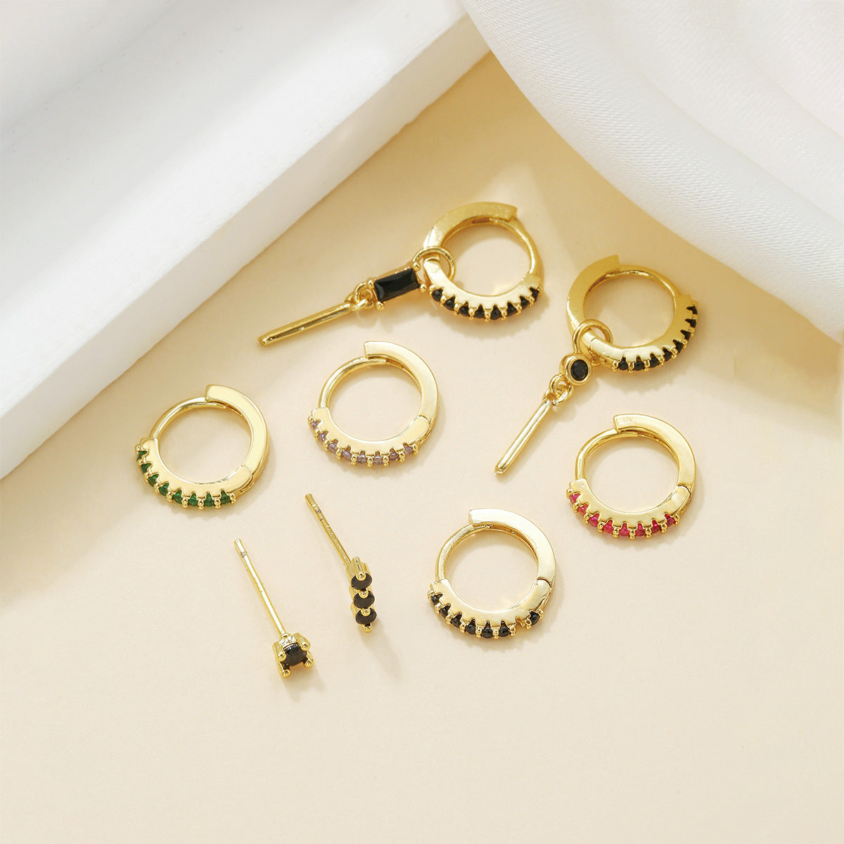 Colorful Zircon Light Luxury Hoop Earrings Women