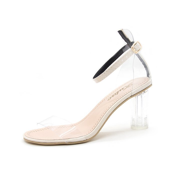 One-word Buckle Transparent Sandals With Crystal Chunky Heels
