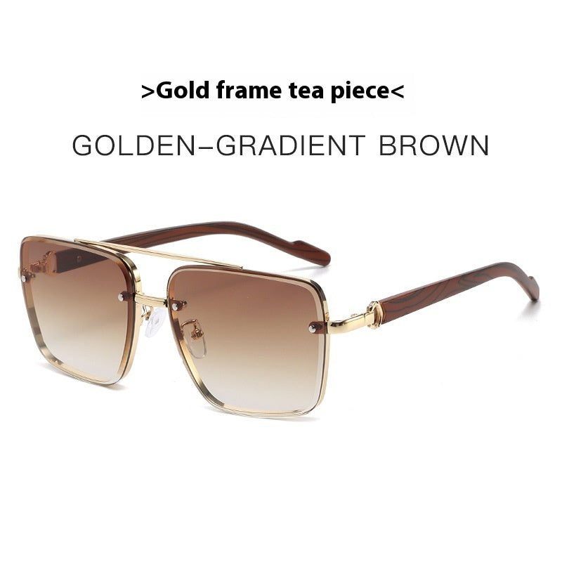 Metal Double Beam Frame Wood Grain Leg Sunglasses