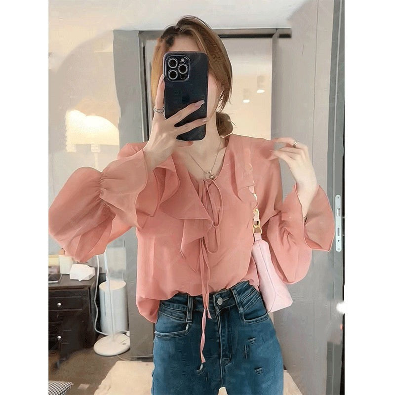 Ruffled Tied Puff Sleeve Shirt Women