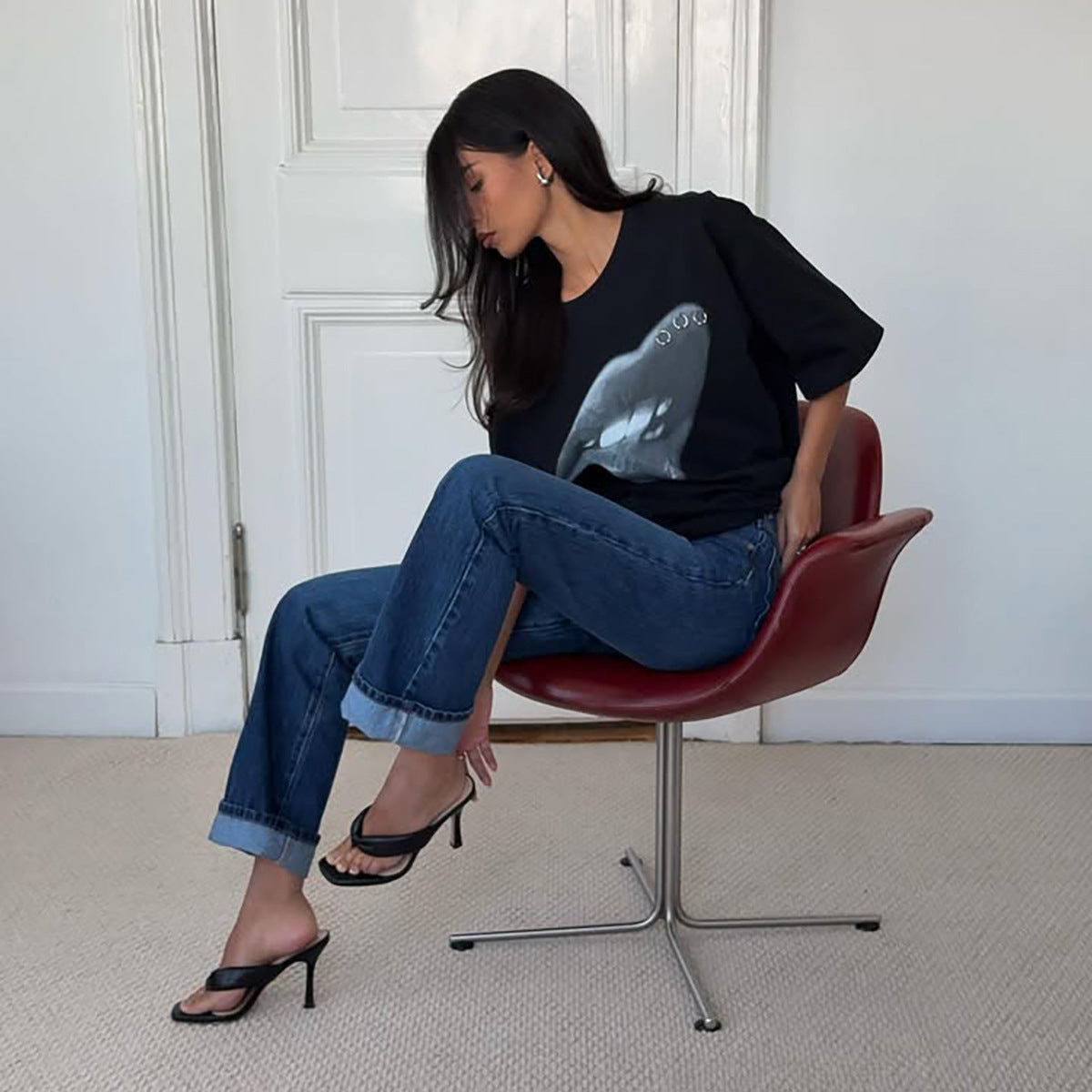 Fashion Tide Brand Women's Clothing Washed Lip Printings