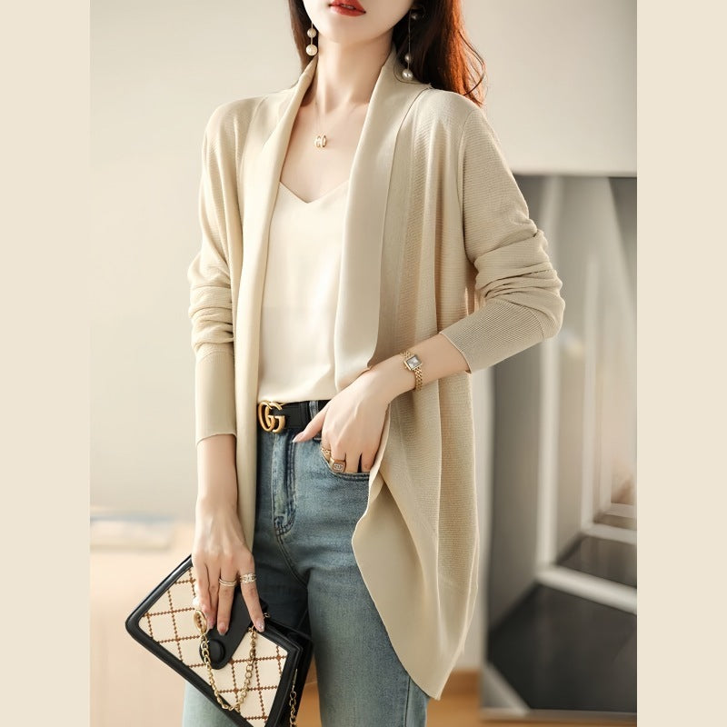 Women's Lapel Fashion Long Sleeve Shawl Sweater