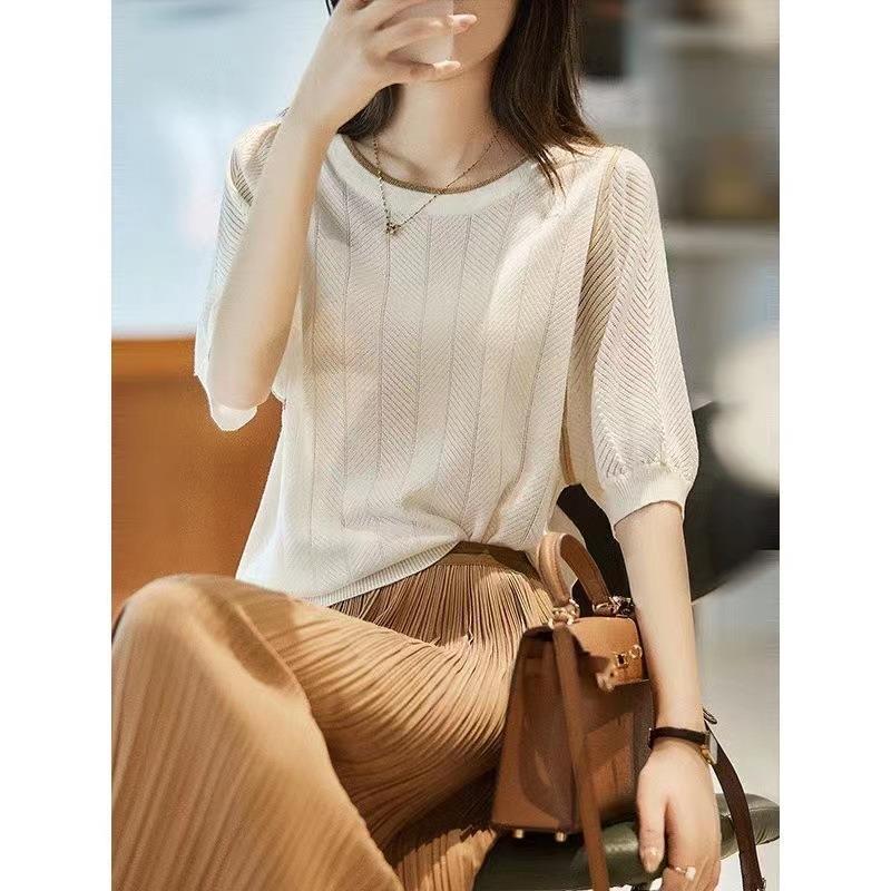 Summer New Loose Thin Mid Sleeve Round Neck Top