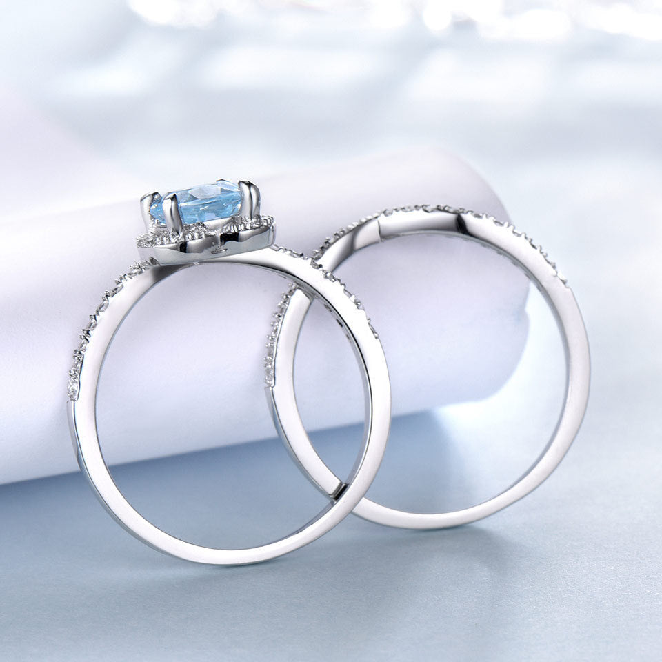 Luxury Sky Blue Topaz Ring Women