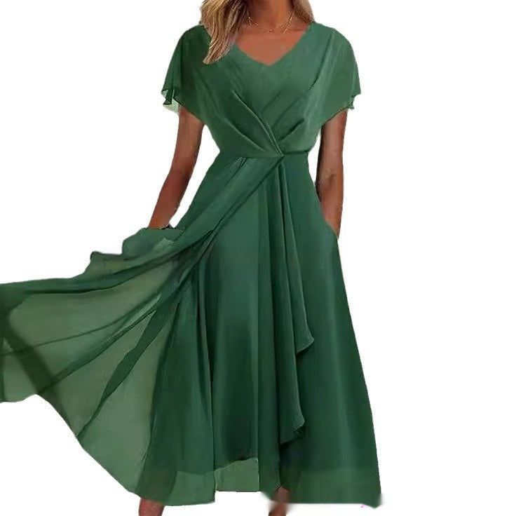 Women's Solid Color Chiffon Dress
