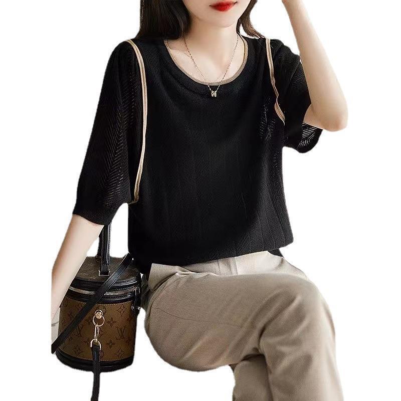 Summer New Loose Thin Mid Sleeve Round Neck Top