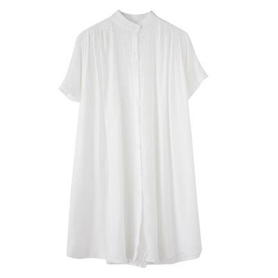 Women's Mid-length Short Sleeve Breasted Stand Collar Irregular Shirt