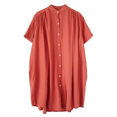 Women's Mid-length Short Sleeve Breasted Stand Collar Irregular Shirt