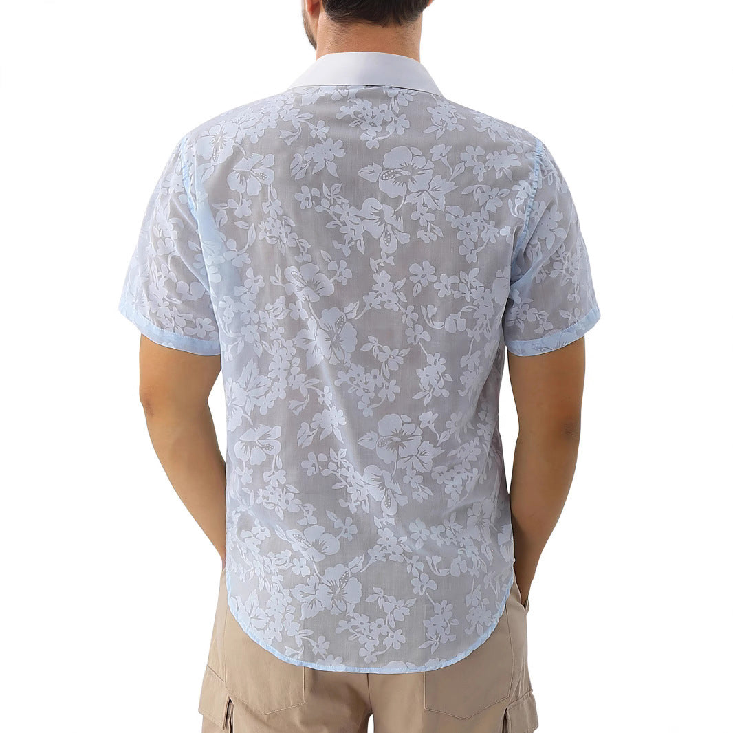 Hawaiian Jacquard Shirt Transparent Short Sleeve