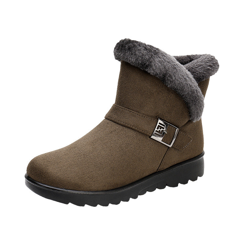 Short tube low heel plus velvet warm mother cotton boots