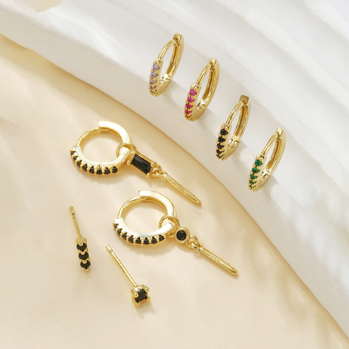 Colorful Zircon Light Luxury Hoop Earrings Women