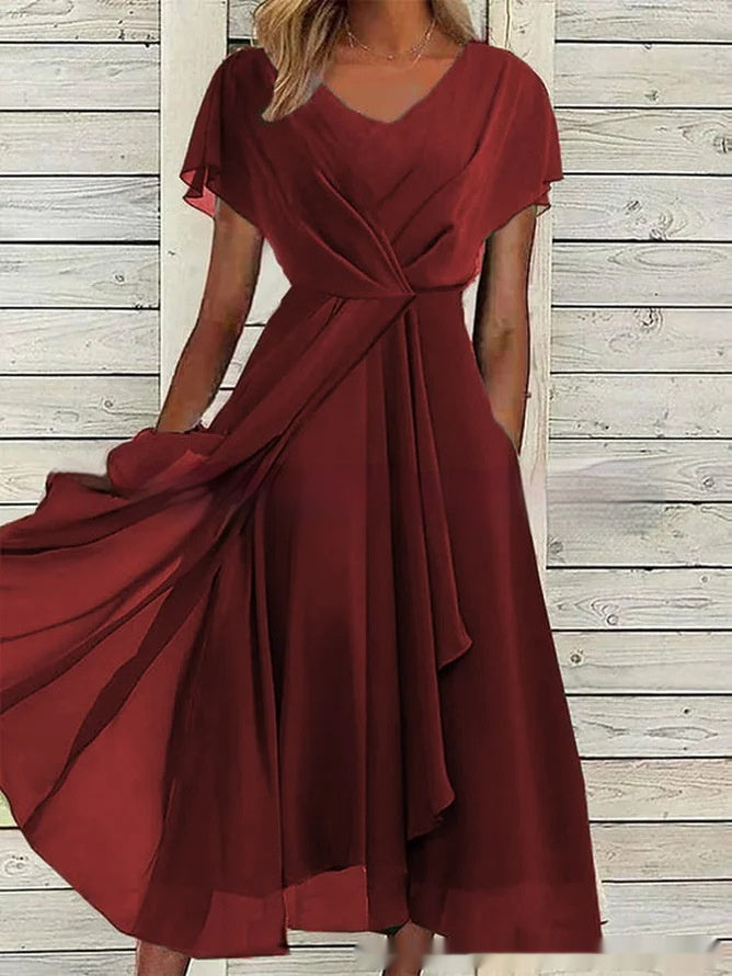 Women's Solid Color Chiffon Dress