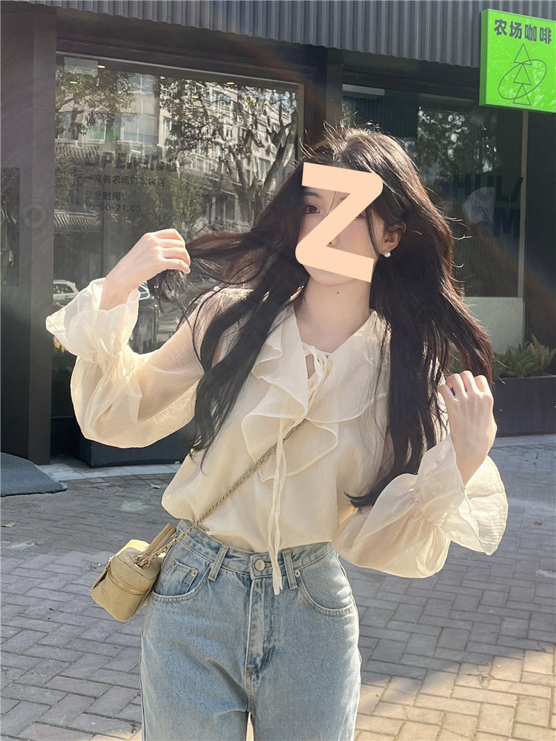 Ruffled Tied Puff Sleeve Shirt Women