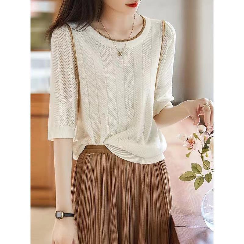 Summer New Loose Thin Mid Sleeve Round Neck Top