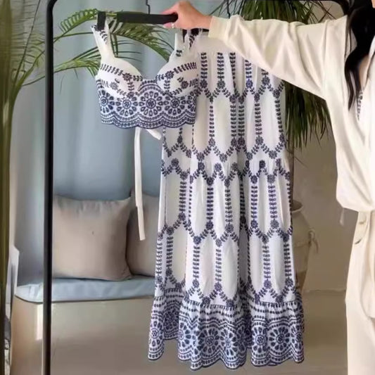 Printed Lace-up Bra Skirt Two-piece Set