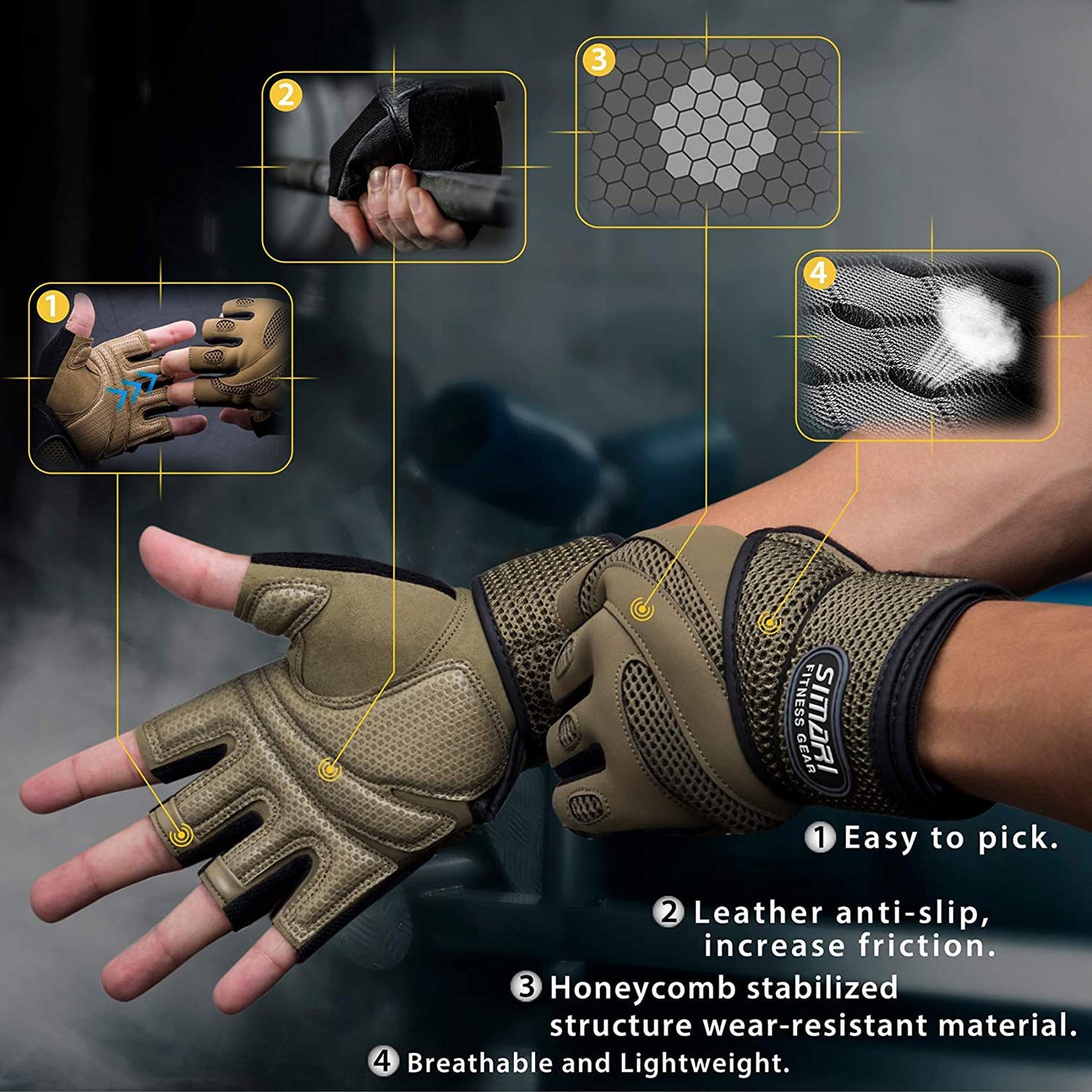 Men's Simplicity All-Match Sports Fitness Short Finger Gloves