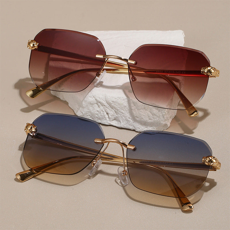 Frameless Trimming Leopard Head Sunglasses