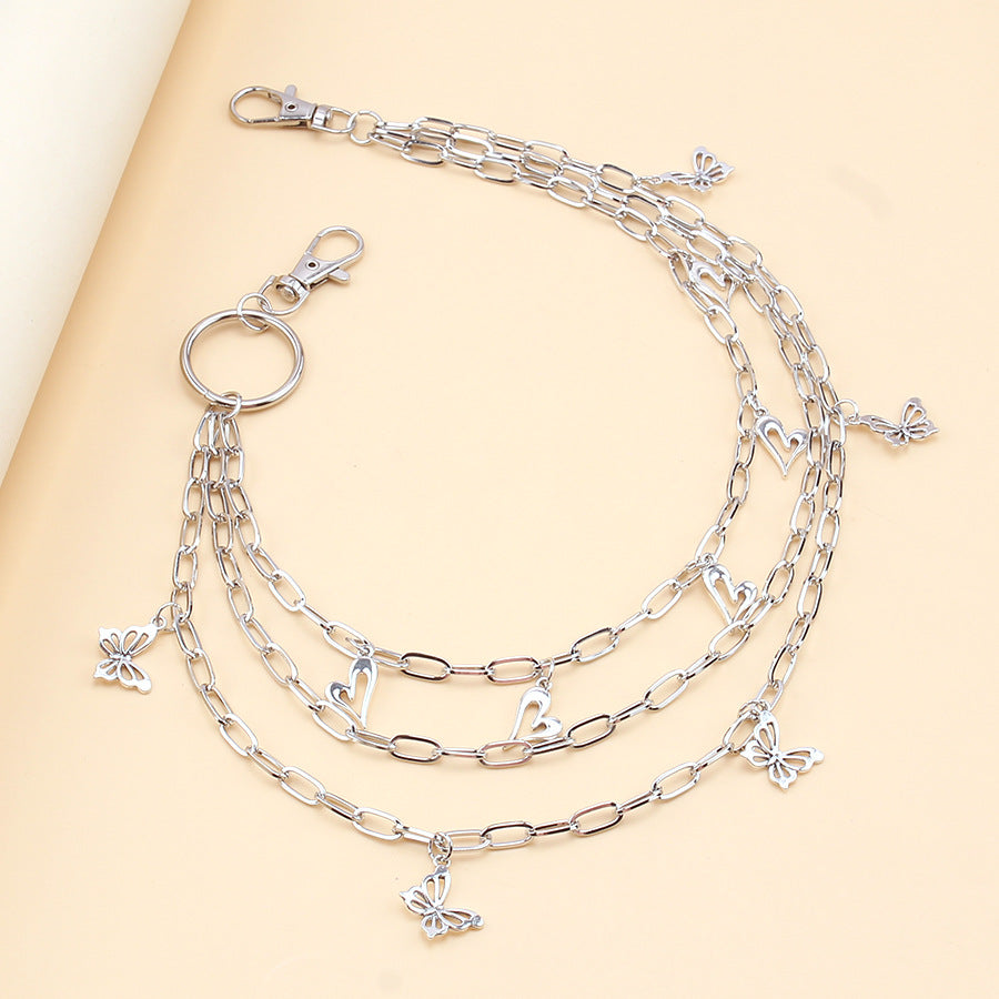 Metal Hollow Butterfly Pendant Phants Zipper Multi-layer Body Chains