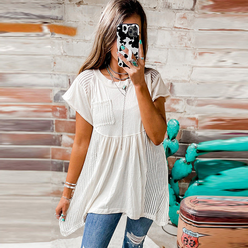 Spring New Solid Color Short-sleeved Top For Women Irregular With Personality