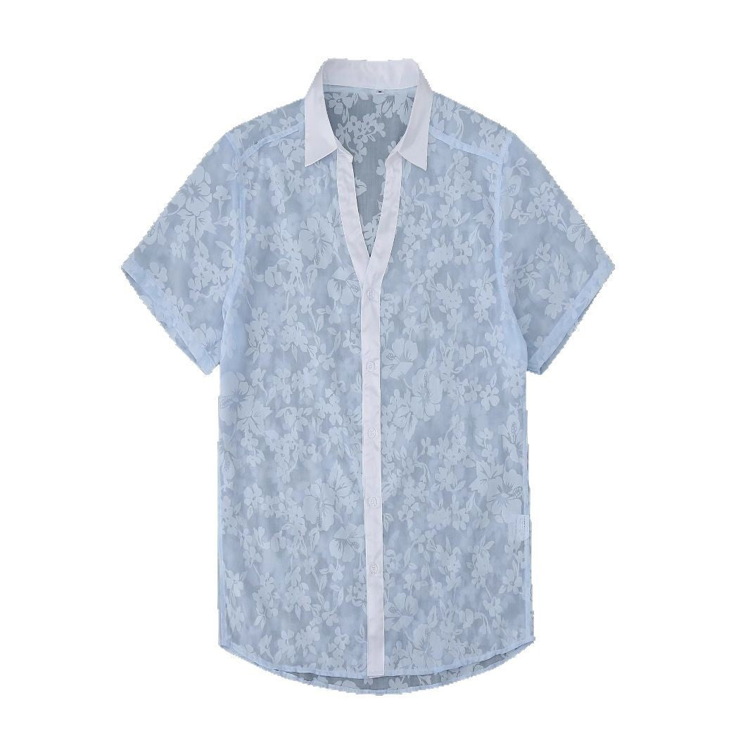 Hawaiian Jacquard Shirt Transparent Short Sleeve