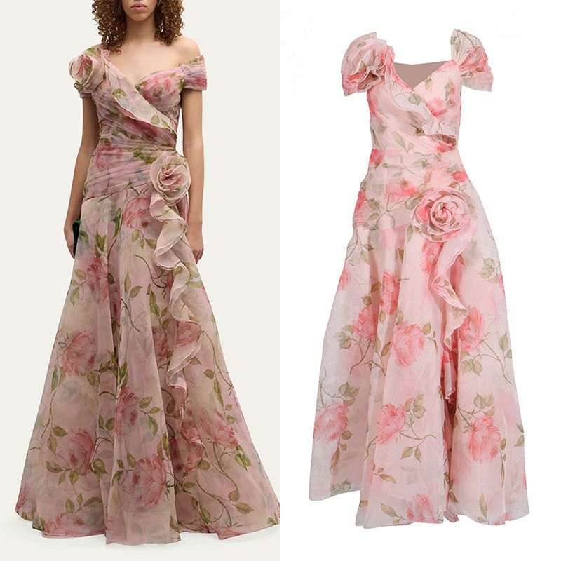 Retro Flower Large Swing Mop Dress Women