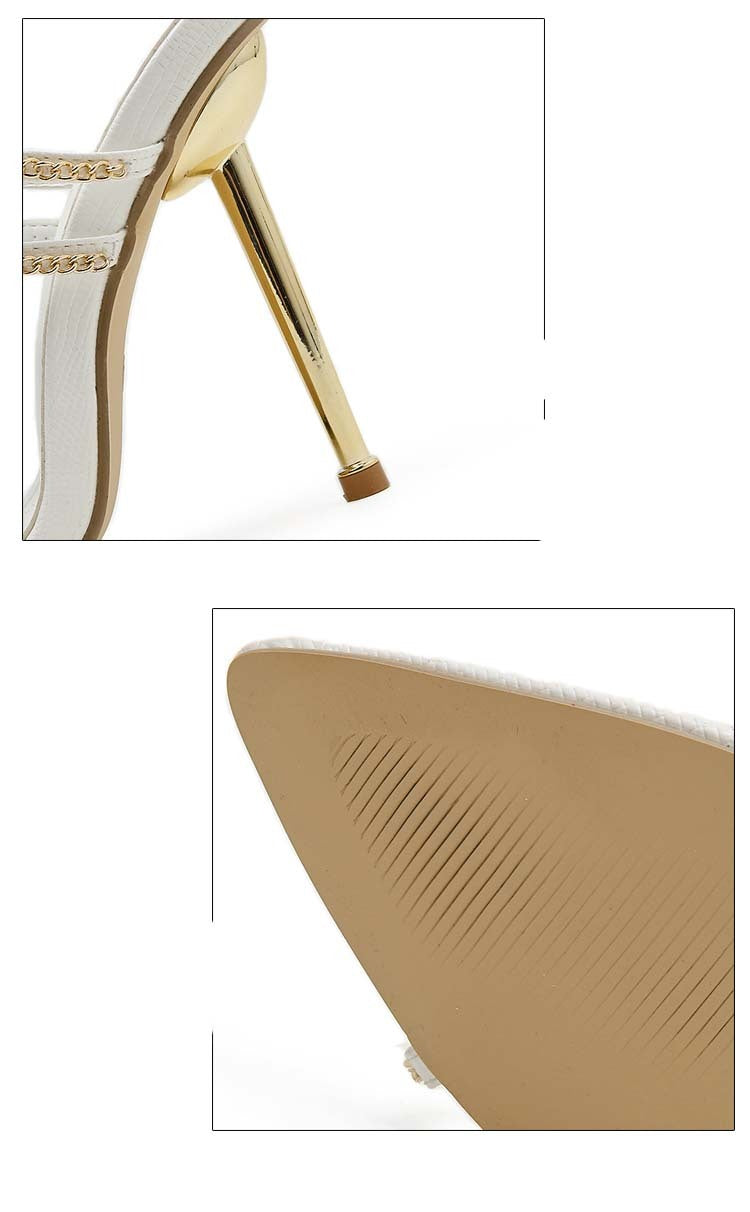 Metal Chain Pointed Toe Fashion High-heel Sandals And Slippers