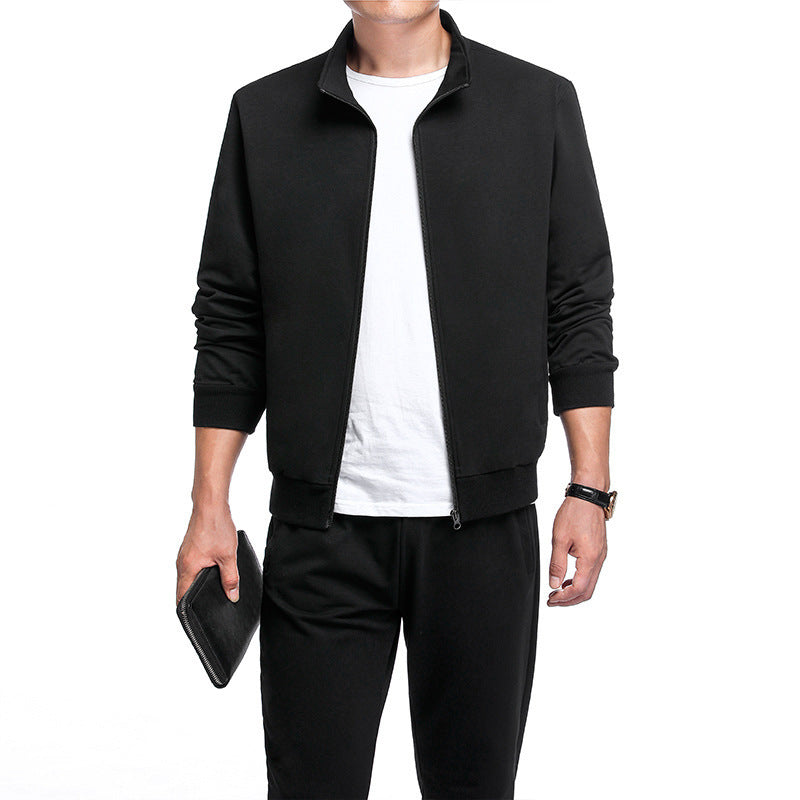 Spring And Autumn Plus Size Sports Casual Fashion Stand Collar Cardigan 2-piece Set