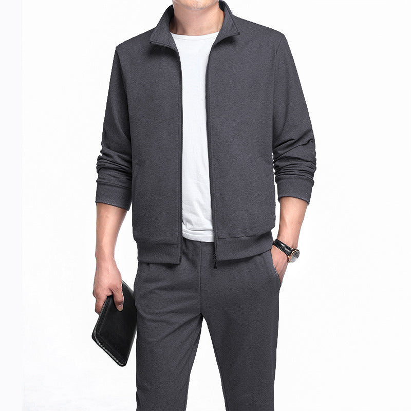 Spring And Autumn Plus Size Sports Casual Fashion Stand Collar Cardigan 2-piece Set