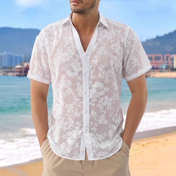 Hawaiian Jacquard Shirt Transparent Short Sleeve