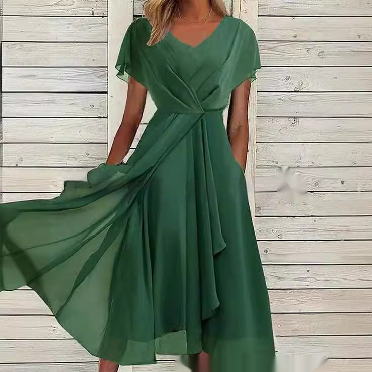 Women's Solid Color Chiffon Dress