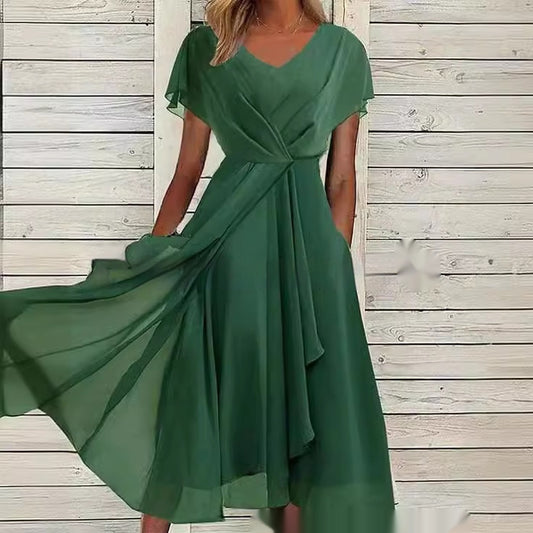Women's Solid Color Chiffon Dress