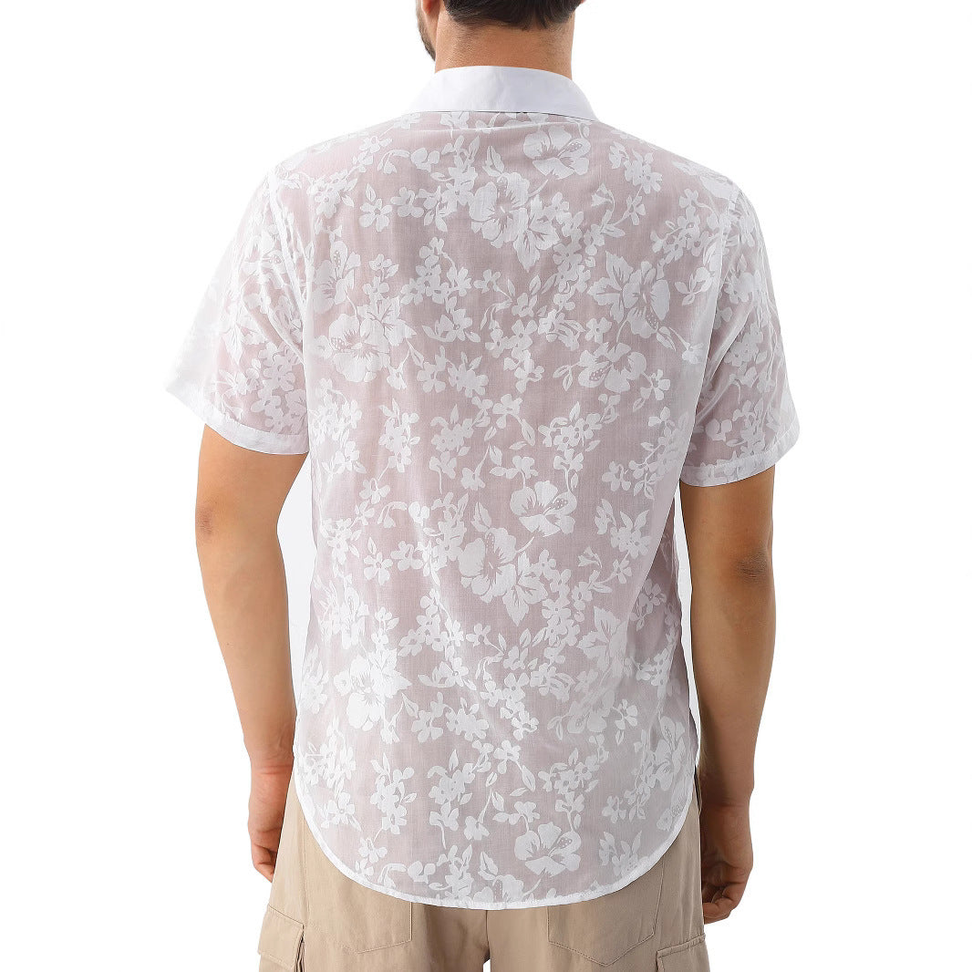 Hawaiian Jacquard Shirt Transparent Short Sleeve