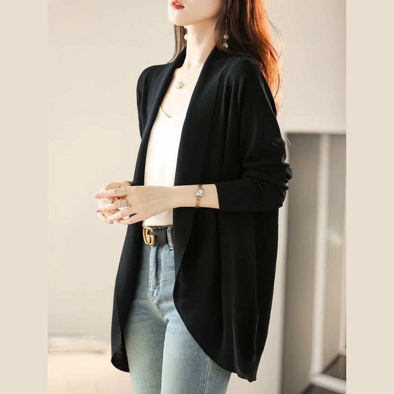 Women's Lapel Fashion Long Sleeve Shawl Sweater