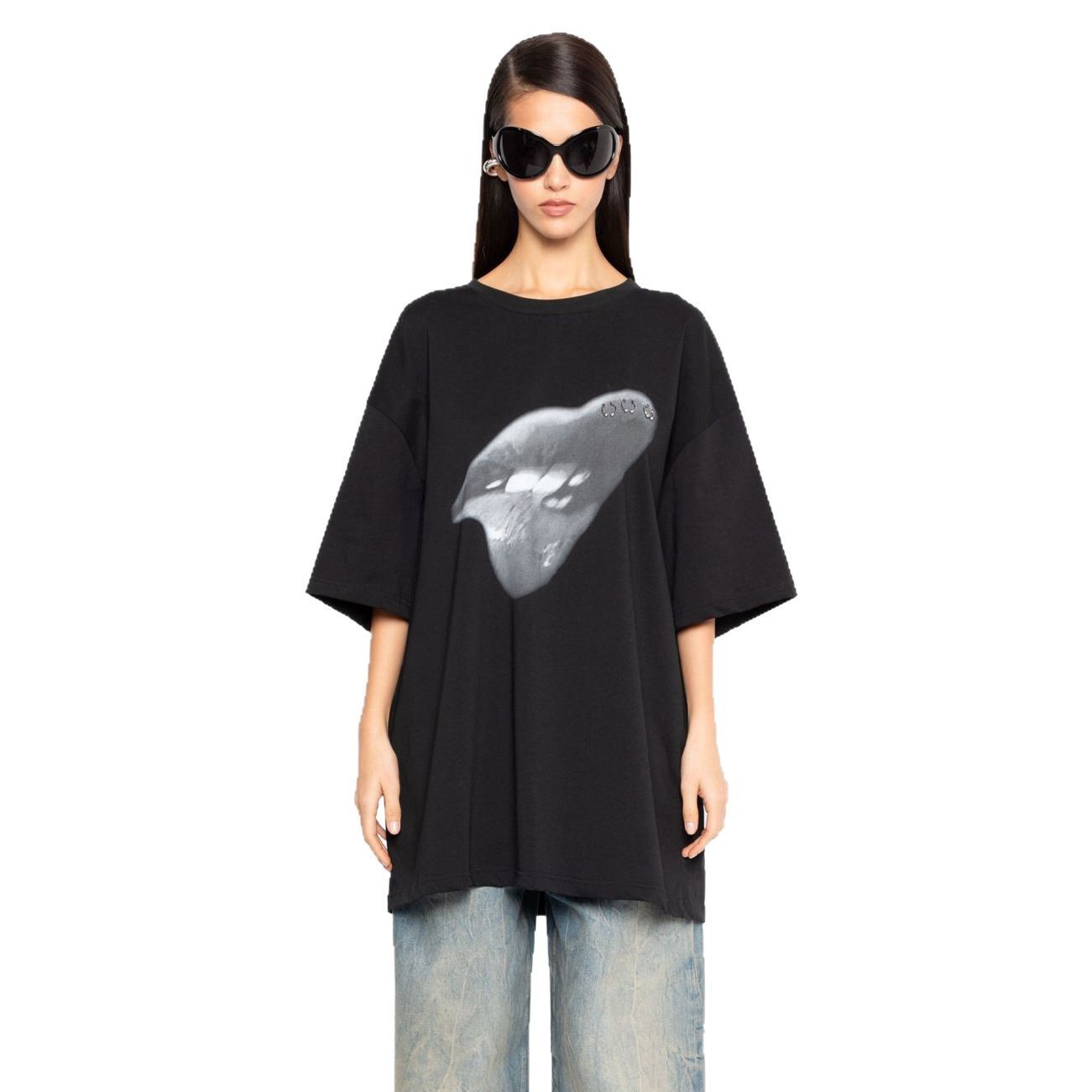 Fashion Tide Brand Women's Clothing Washed Lip Printings