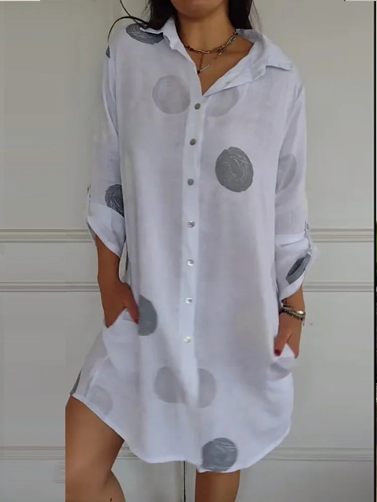 Women's Long Sleeve Polo Collar Elegant Button Dress
